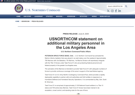 股票配资平台推荐 骚乱升级！700名海军陆战队员将部署至洛杉矶 特朗普调兵惹争议